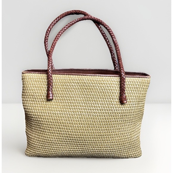 Vintage Aigner Seagrass Woven Purse Handbag Leather Minimalist Preppy Old Money - Picture 1 of 16